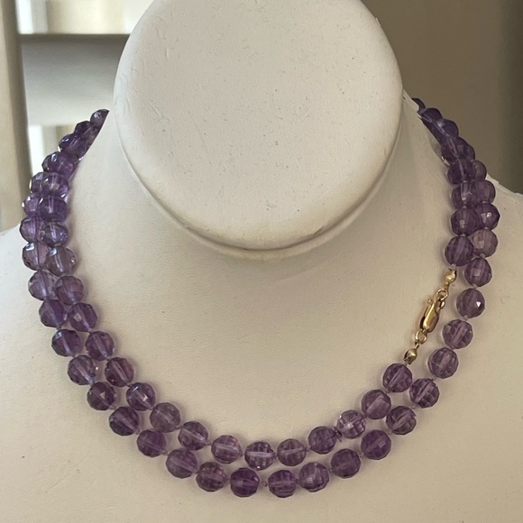 Faceted natural 8mm high quality amethyst bead 14/20 gold filled long necklacece - Picture 4 of 10